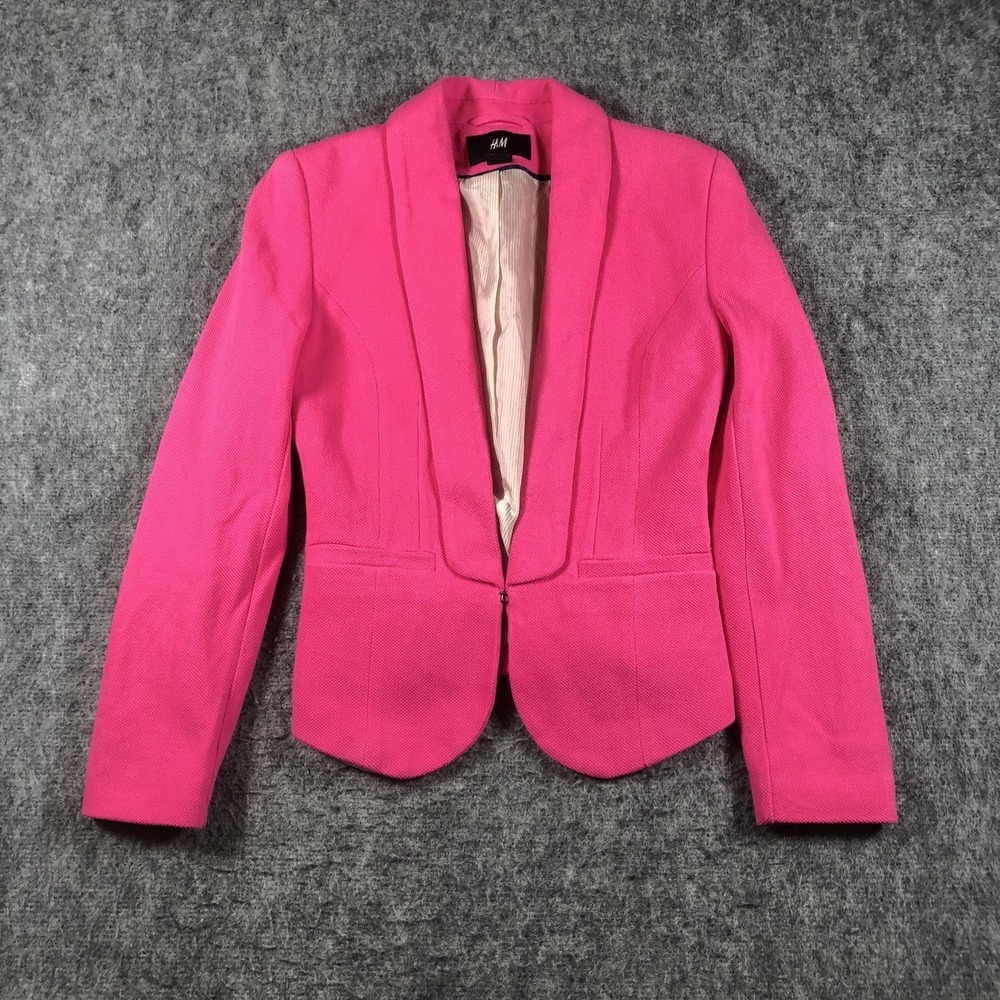 H&M Pink Shawl Collar Blazer Womens 2 Textured Lined‎ Tailored Career